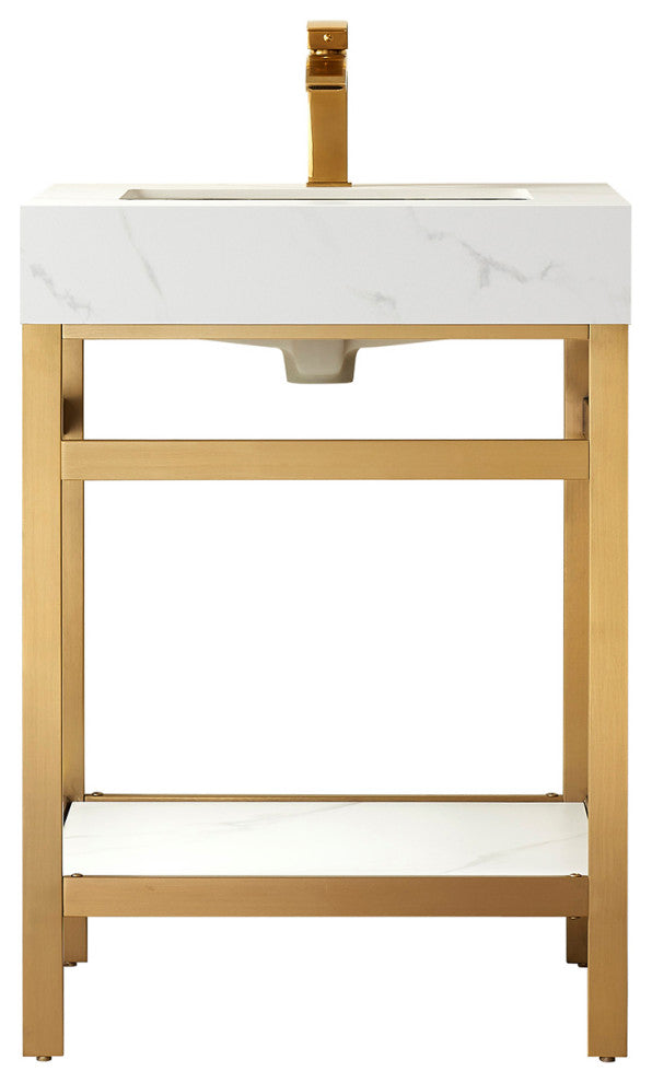 Funes Bath Vanity without Mirror, Brushed Gold Hardware, 24'', White Stone Top