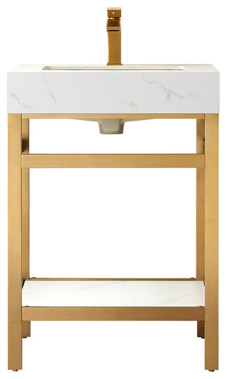 Funes Bath Vanity without Mirror, Brushed Gold Hardware, 24'', White Stone Top