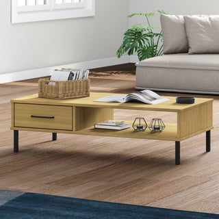 vidaXL Coffee Table Accent Side End Table with Metal Legs Brown Solid Wood OSLO