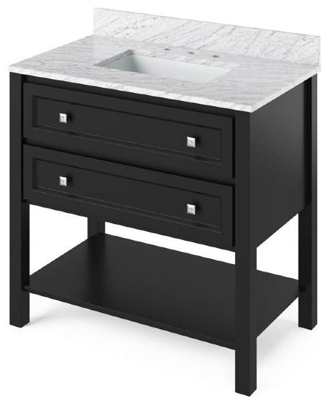 Adler Transitional 36" Black Single Undermount Sink Vanity, Carrara Marble Top