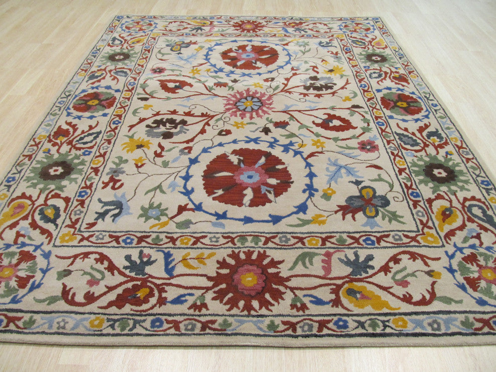 Ivory Transitional Floral Suzani Area Rug