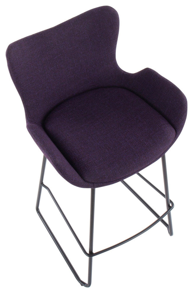 Tara Counter Stool, Black Metal/Purple Noise Fabric, Set of 2