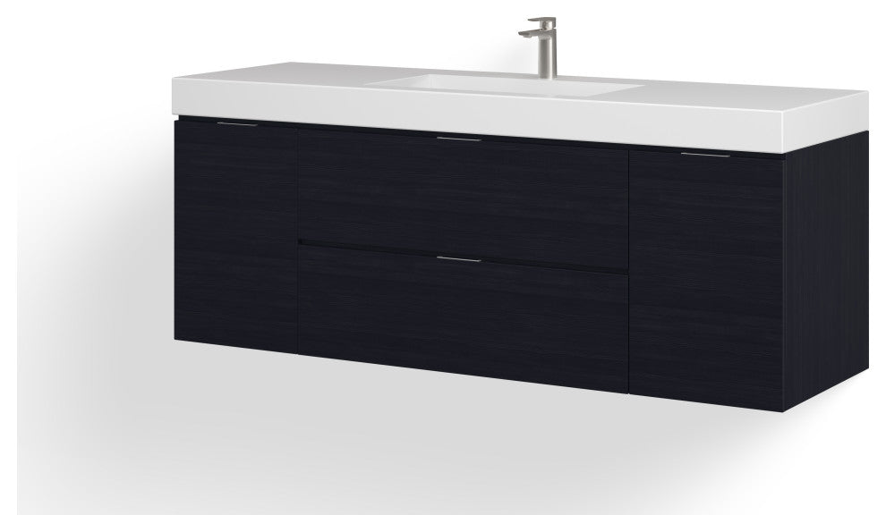 Boutique Bath Vanity, Black, 60", Single Sink, Wall Mount