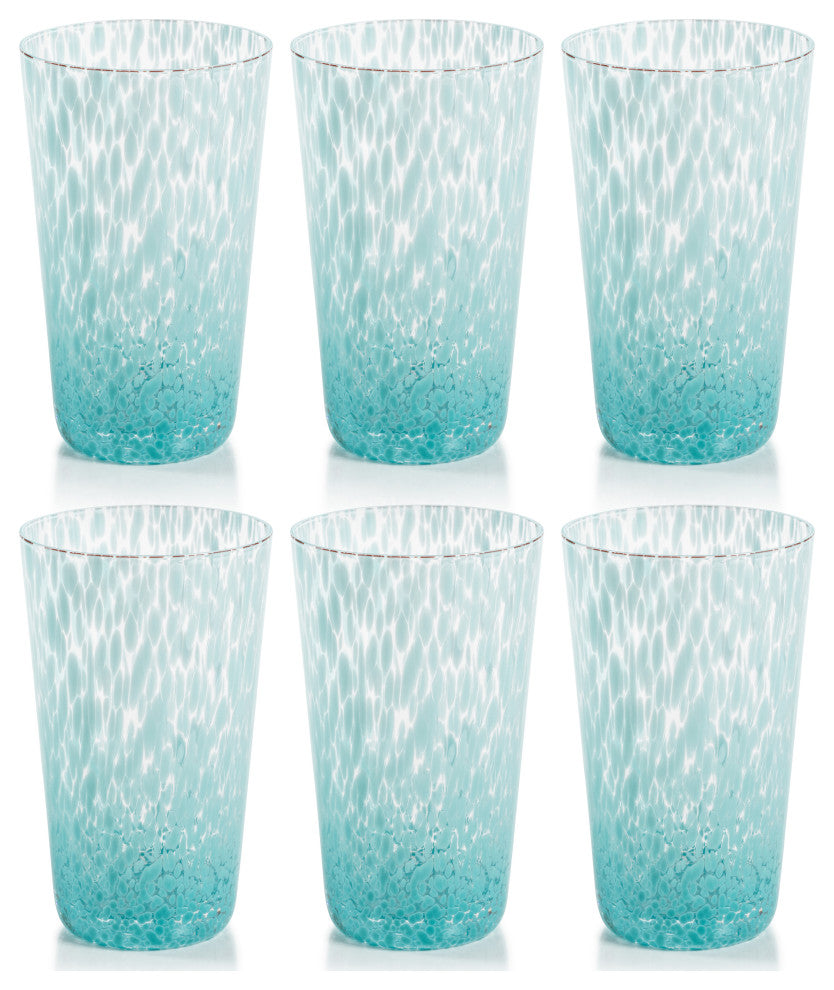 Willa Speckled Highball Glasses, Set of 6, Aqua