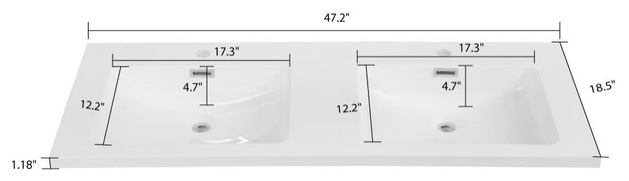 48" Solid Surface Resin Streamline K-1203-DBL-48 Vanity Top