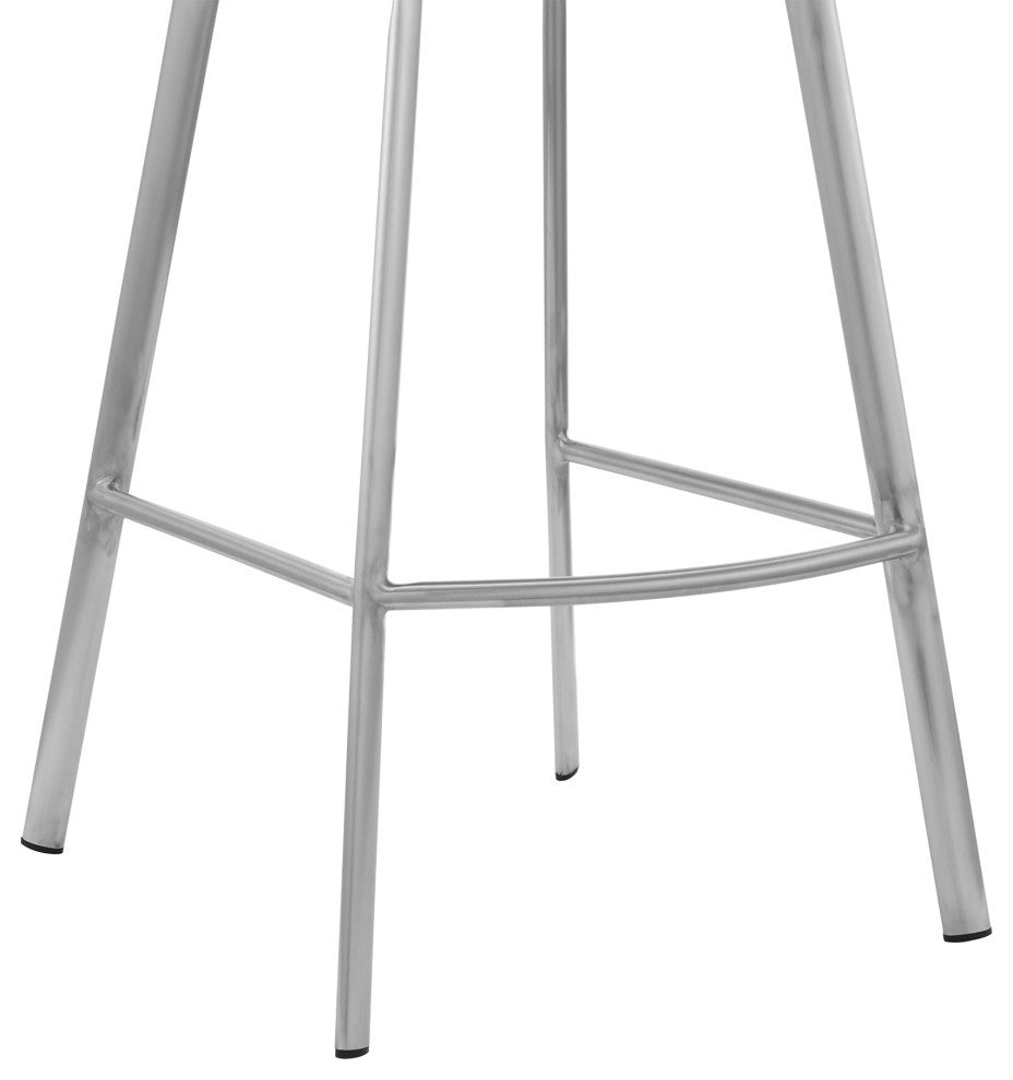 Aura Faux Leather and Metal Bar Stool, Stainless Steel and White, Counter Height, 23-28"