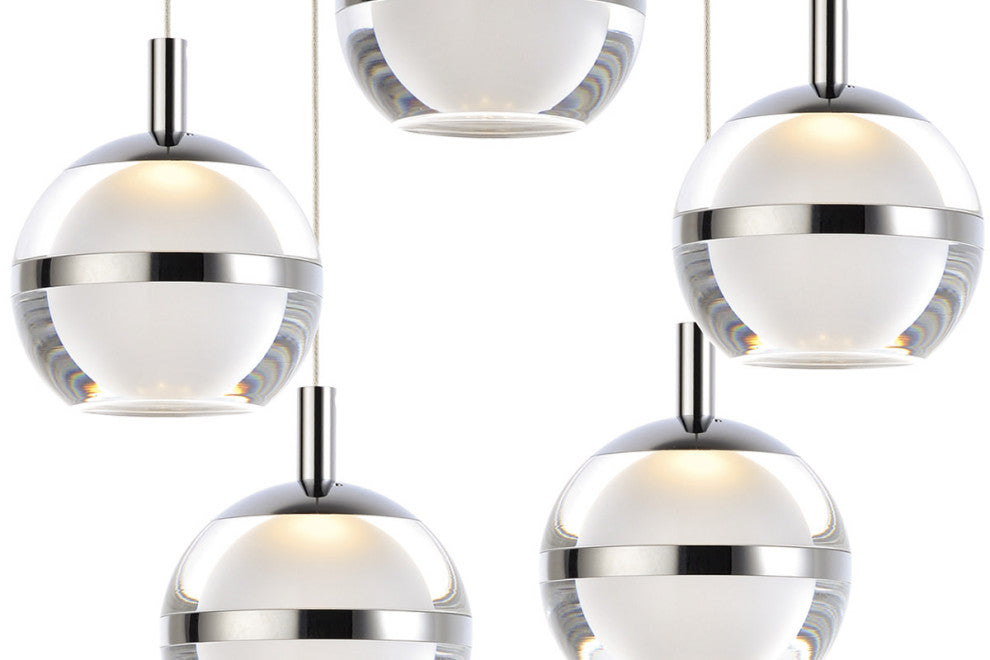 ET2 E24595 Swank 15"W LED 5 Light Pendant - Polished Chrome