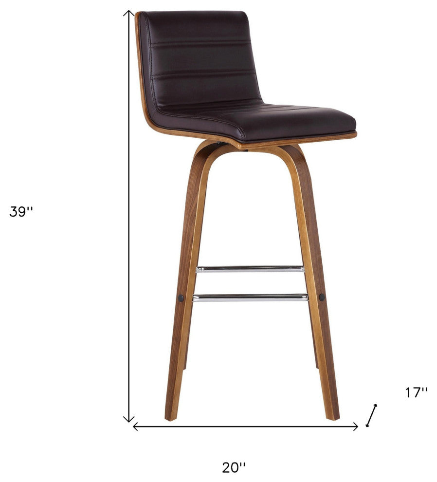 30" Brown Solid Wood Swivel Low Back Bar Height Bar Chair