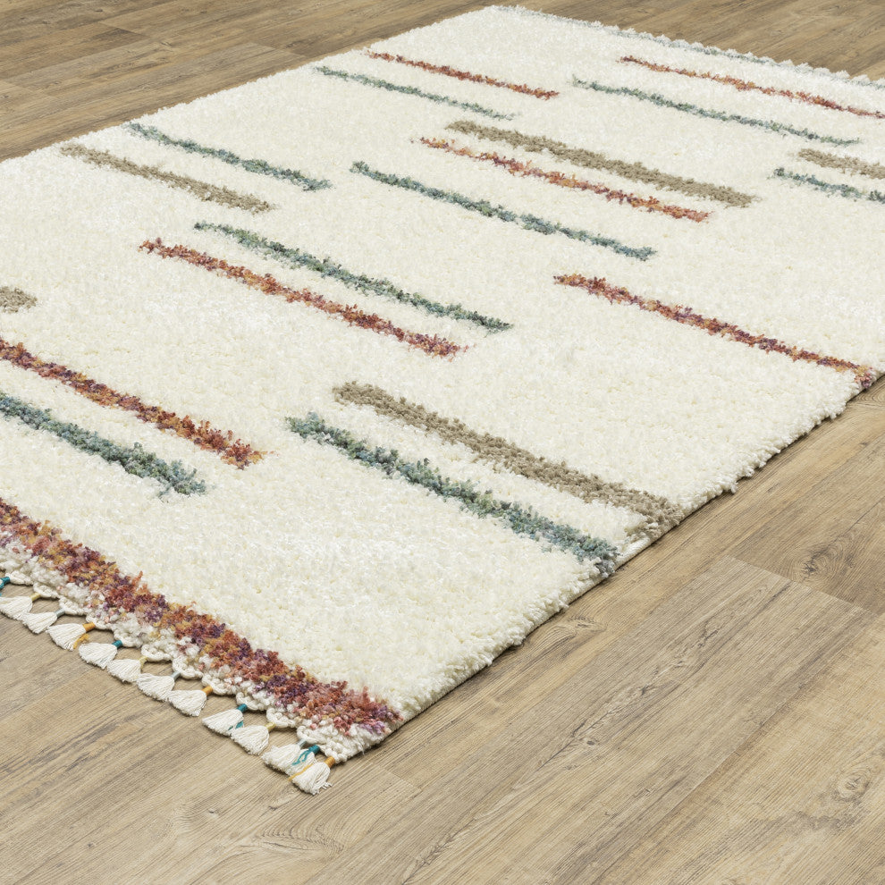 Aurora Geo Stripe Ivory/Multi Indoor Area Rug, Ivory, 7'10" x 10'10"