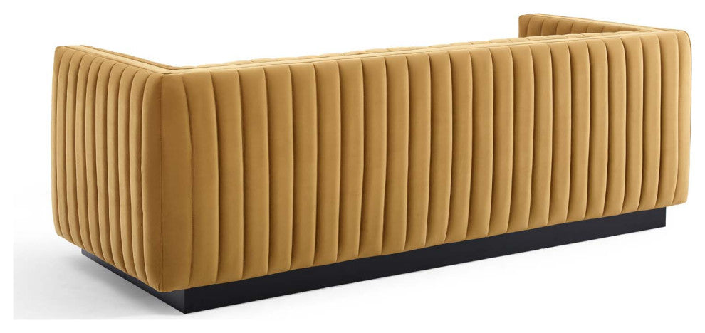 Tufted Sofa, Velvet, Brown, Modern, Living Lounge Room Hotel Lobby Hospitality