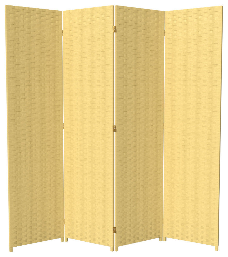6' Tall Woven Fiber Room Divider, 4 Panel, Dark Beige