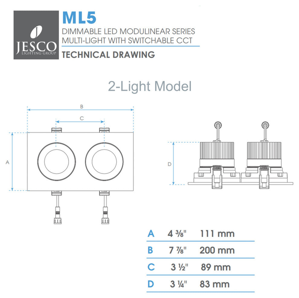 ML5-2-112M-SW5-BK ML5 2-Light LED Modulinear Recessed 120V 24W, Black