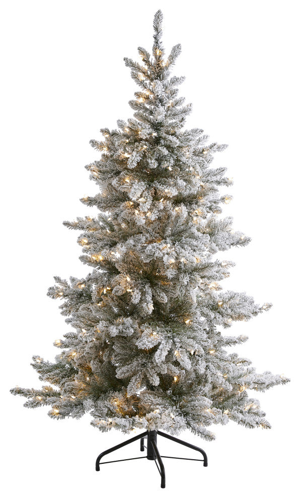 6' Flocked West Virginia Spruce Faux Xmas Tree W/Lights & 850 Bendable Branches