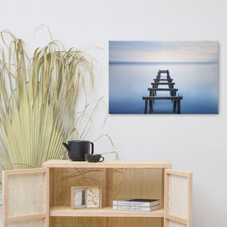 Soft Blue Lake and Abandoned Pier Coastal Landscape Photo Canvas Wall Art Print, 24" X 36"