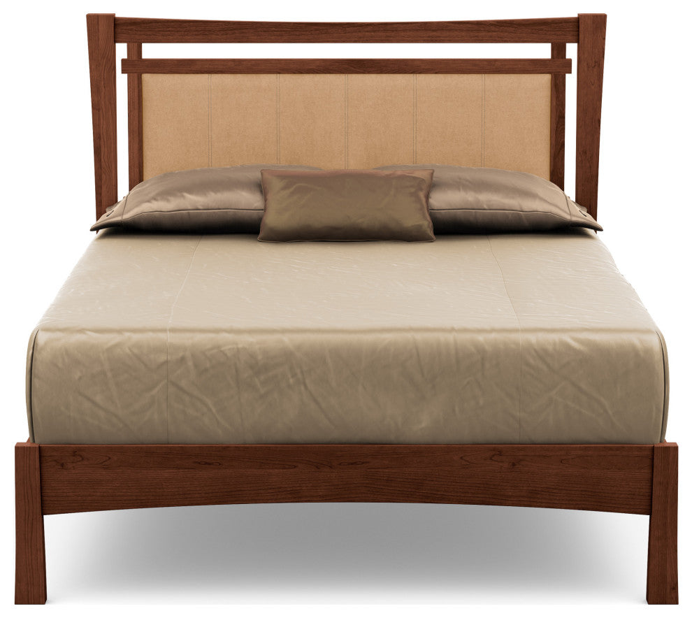 Monterey Bed, Upholstered Headboard, Cognac Cherry, Sand Microsuede, Cal King