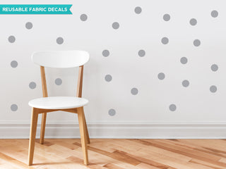 Polka Dot Fabric Wall Decals, Set of 48, 2" Polka Dots, Grey