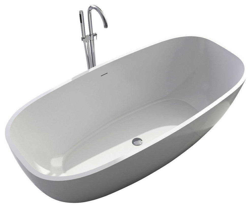ADM Oval Freestanding Bathtub, Glossy White, 70.8"