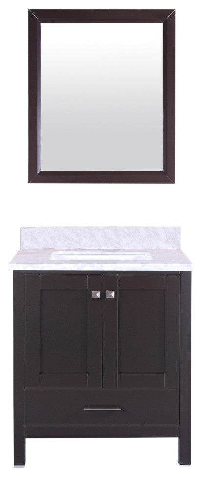Eviva Aberdeen 30 Transitional Espresso Bathroom Vanity Carrera Countertop