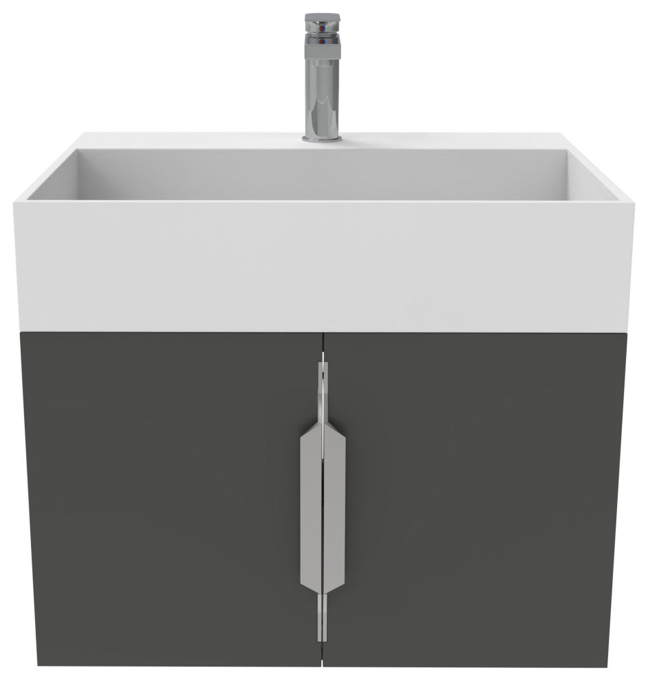 CastelloUSA Amazon 24" Wall Mounted Bathroom Vanity Set, Black, White Top, Chrome Handles
