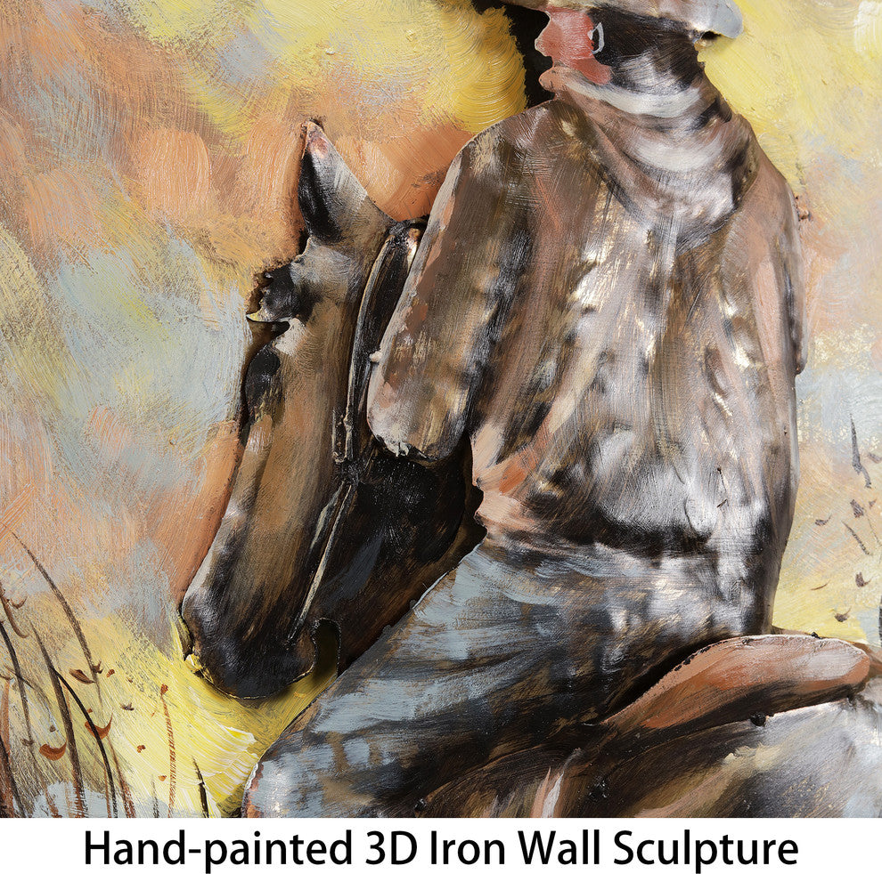 "Cowboy" Mixed Media Iron Hand Painted Dimensional Wall Art