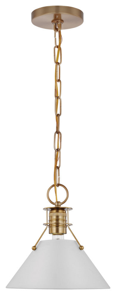 Outpost 1-Light Large Pendant, Matte White With Burnished Brass