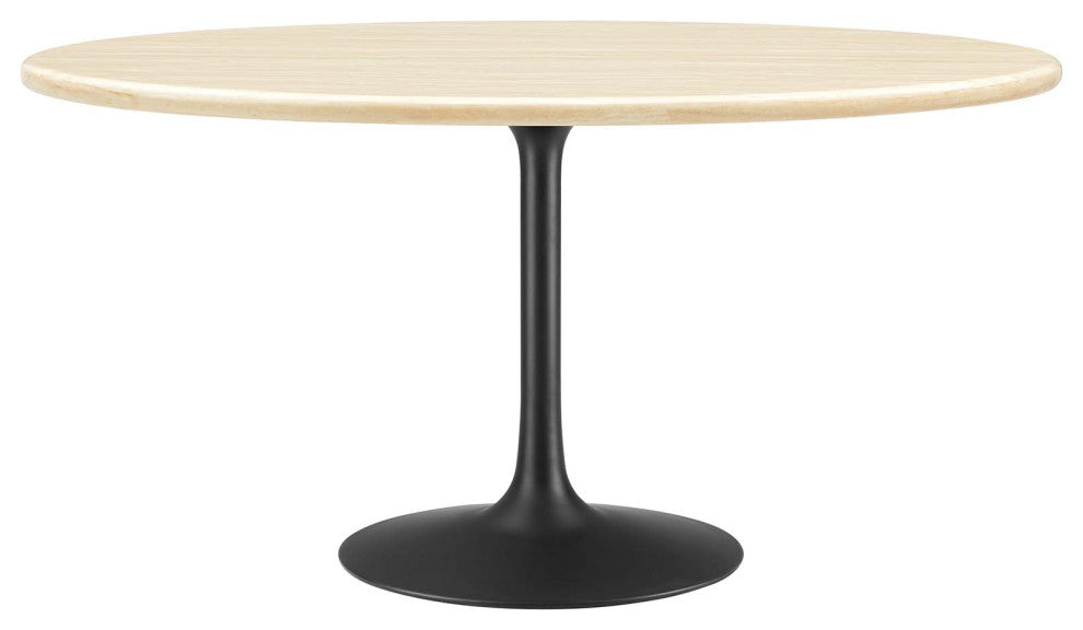Lippa 60" Oval Artificial Travertine Dining Table, Black Travertine