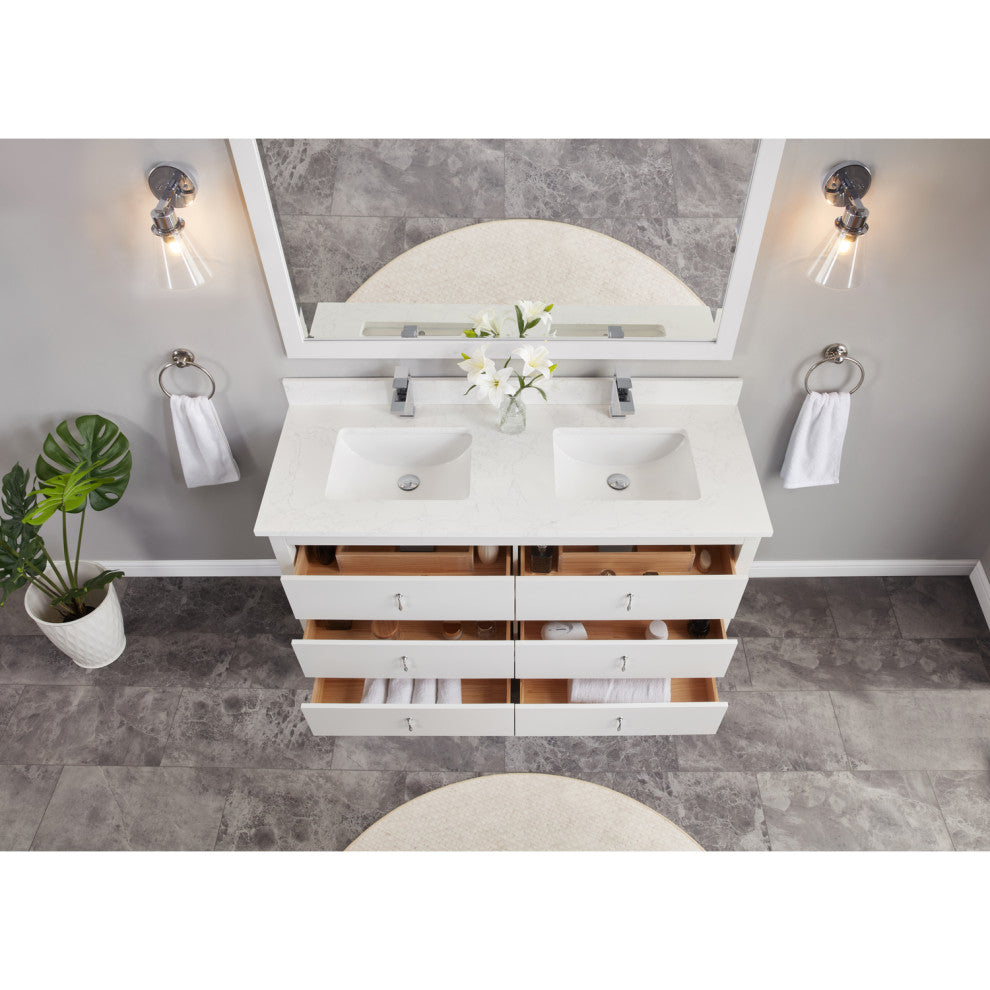 Legion Furniture WS2512 Series Bathroom Sink Vanity, White, 60", Artificial Stone Top, Double Sink