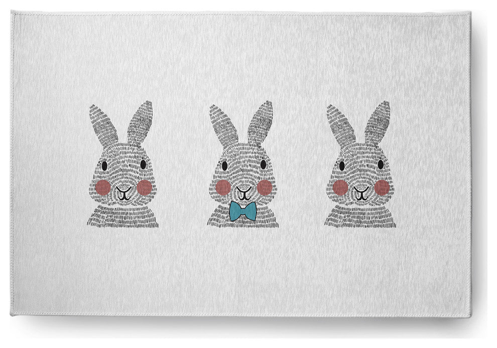 Bunny Triplets Easter Chenille Rug, Explorer Blue, 4'x6'