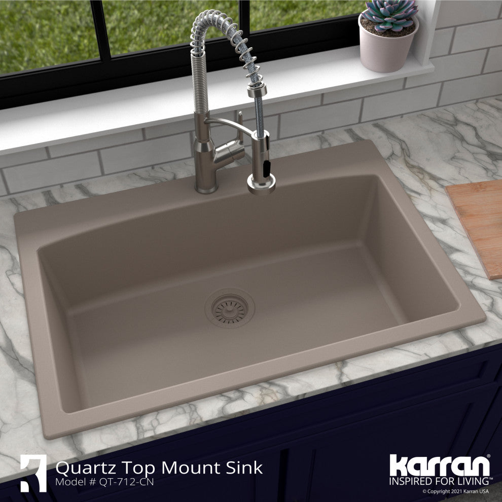 Karran Drop-In Quartz 33" 1-Hole Single Bowl Kitchen Sink, Concrete
