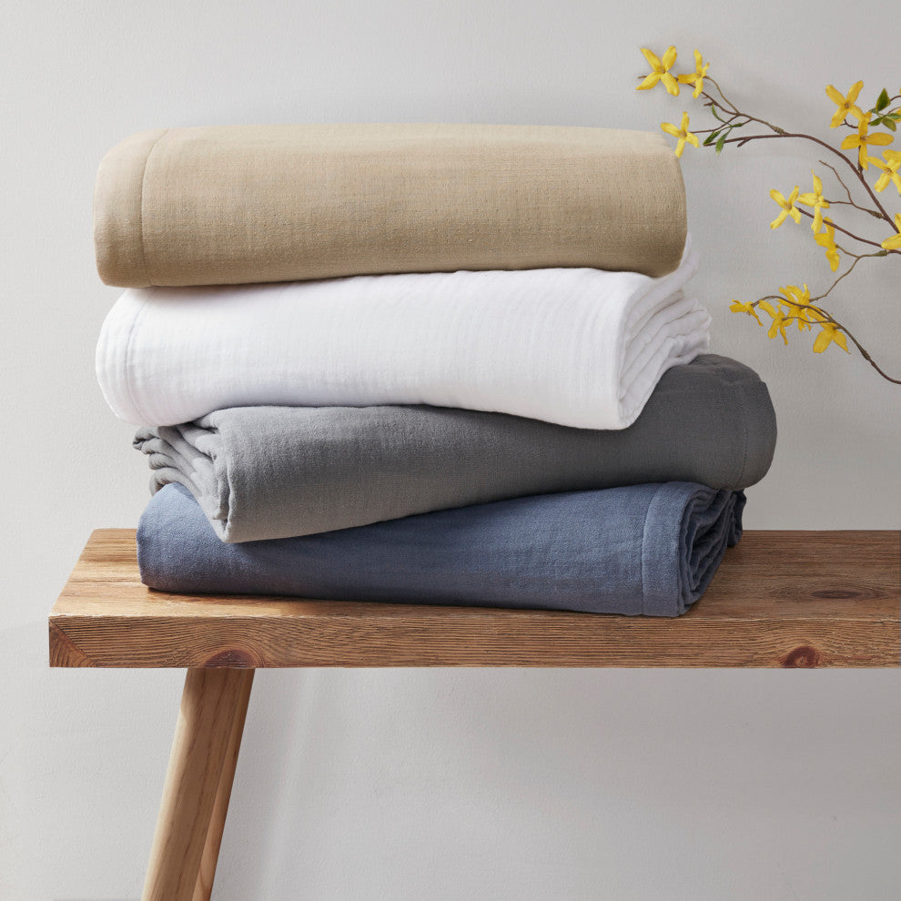 Clean Spaces Gauze 100% Cotton Lightweight Blanket, Blue