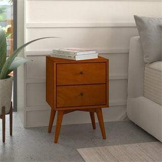 Flynn Mid Century Modern 2 Drawer Nightstand, Acorn
