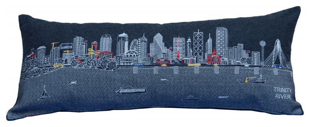 35" Black Dallas Nighttime Skyline Lumbar Decorative Pillow