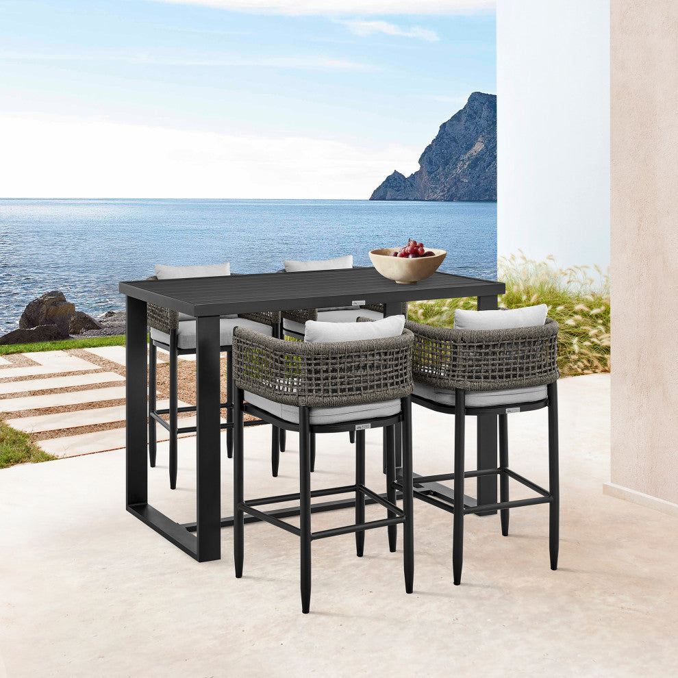 Alegria Outdoor Stool, Aluminum With Gray Rope, Bar Height