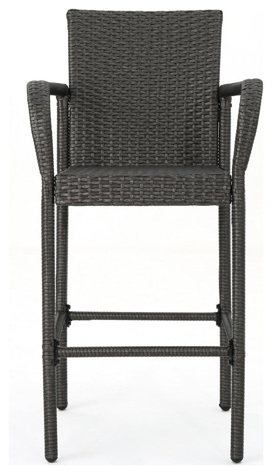 GDF Studio Dunedin Outdoor Gray Wicker Barstools, Set of 4