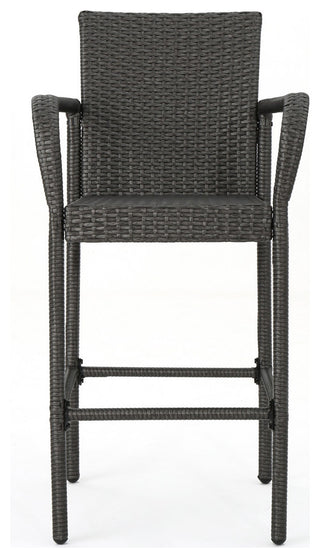 GDF Studio Dunedin Outdoor Gray Wicker Barstools, Set of 4