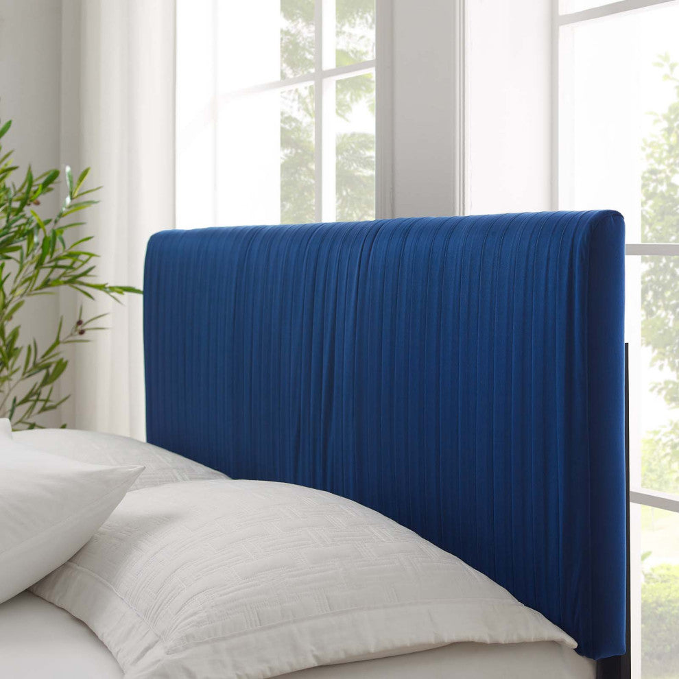 Platform Bed Frame, King Size, Velvet, Blue Navy, Modern Contemporary, Bedroom