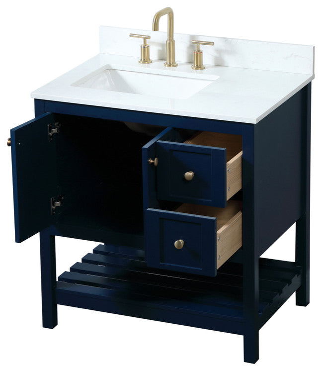 Tobias 32" Single Bathroom Vanity, Blue, With Backsplash