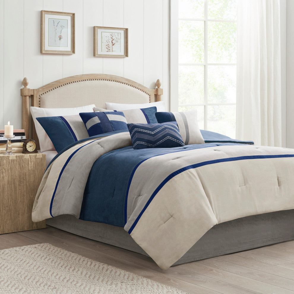 Madison Park Palisades Palizzate Suede 7-Piece Comforter Set, Blue, Cal King
