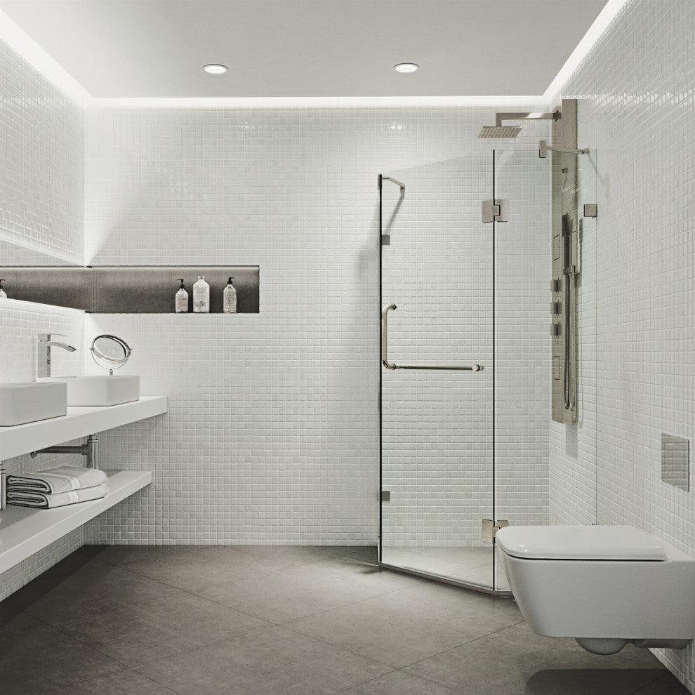VIGO Piedmont Frameless Hinged Neo-Angle Shower Enclosure, Brushed Nickel, 38" D X 38" W, Without Base