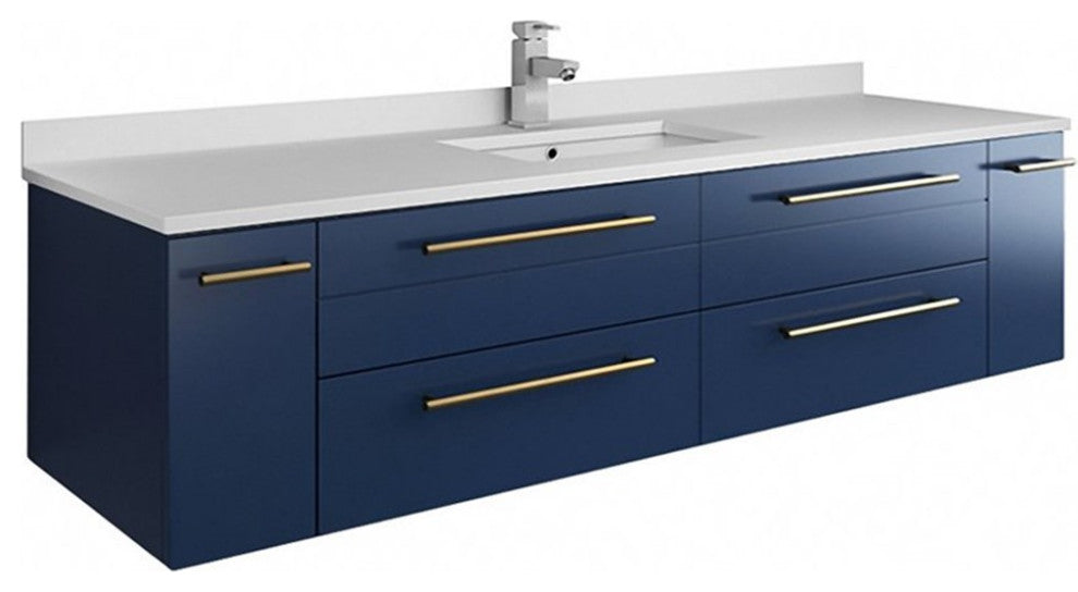 Fresca Lucera 60" Modern Royal Blue Wall Hung Cabinet, Top and Undermount Sink