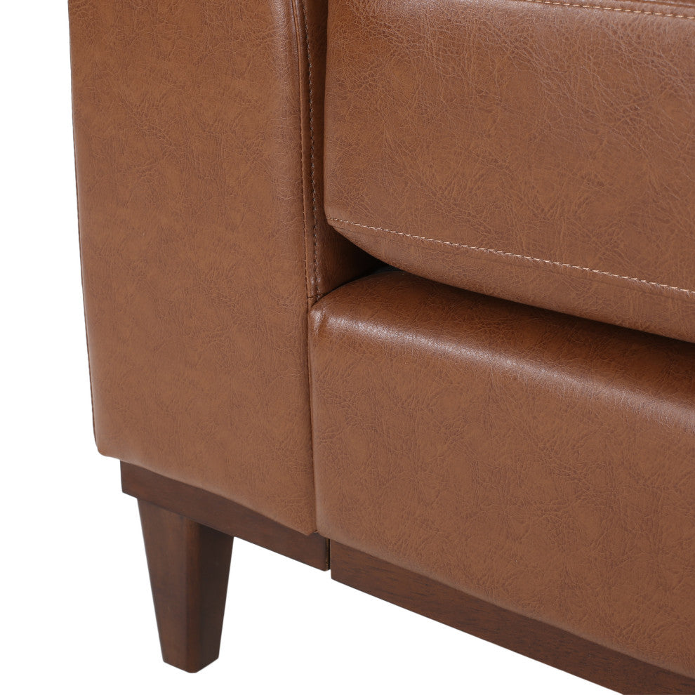 Ayers Faux Leather Upholstered 3 Seater Sofa, Cognac + Espresso