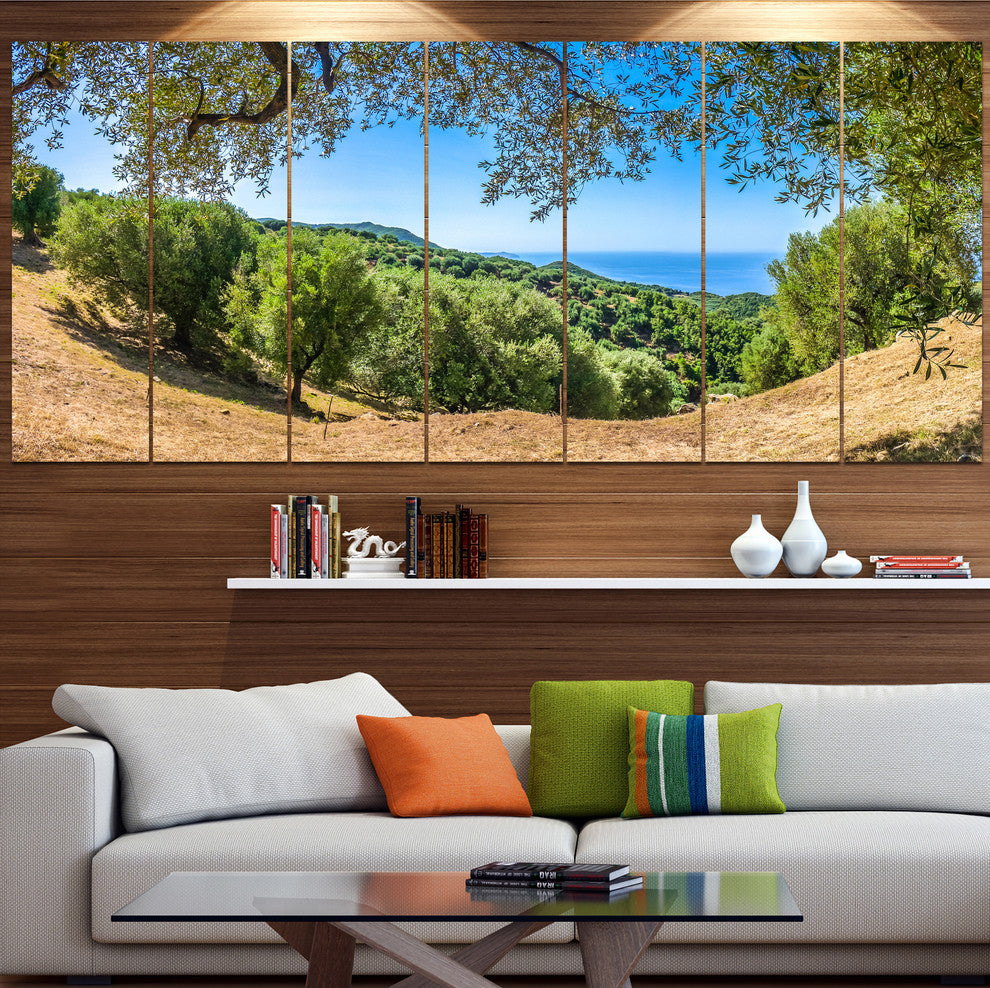Cilentan Coast Campania Italy, Landscape Canvas Art Print, 83"x32", 7 Panels