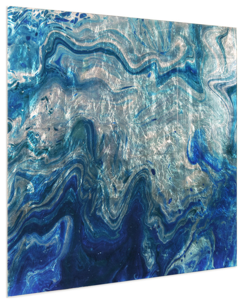 Indigo Minerals Abstract Wall Art Reverse Print Tempered Glass With Silver Leaf