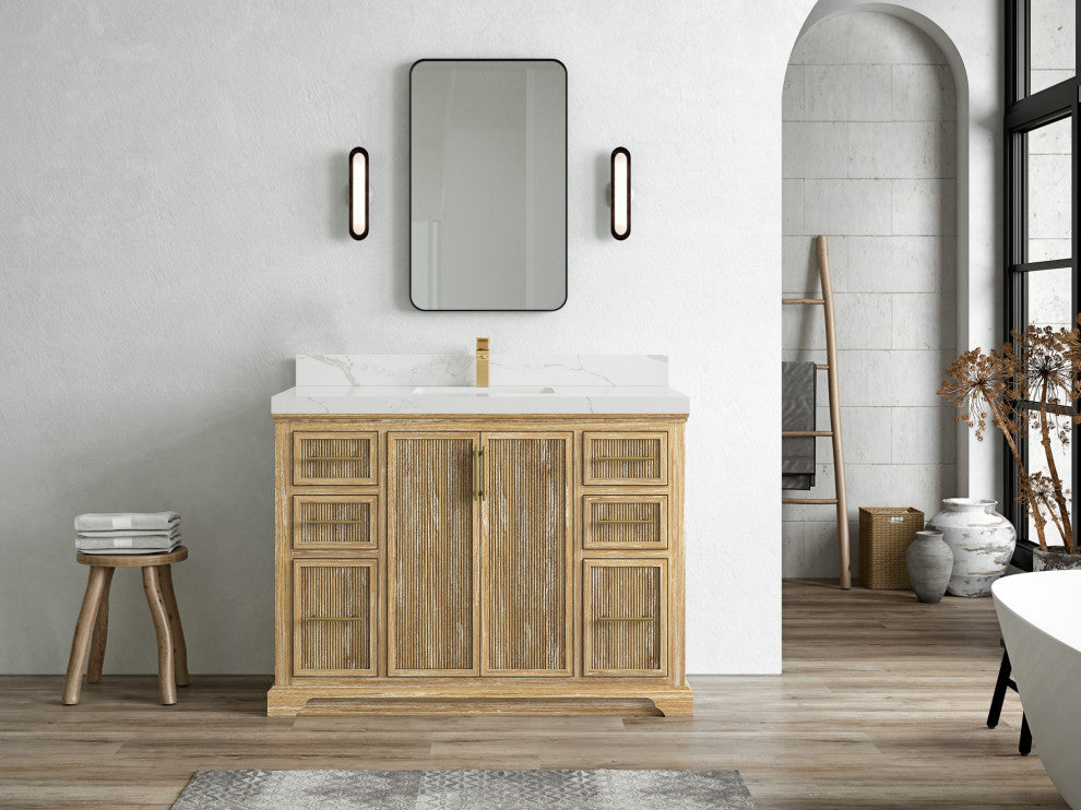 Alys Teak 48 Single Sink Bathroom Vanity Whitewashed 2" Calacatta Laza