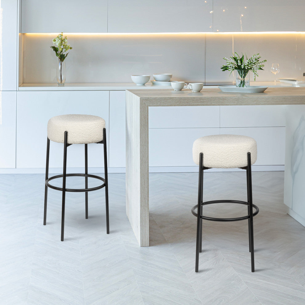 Paola Modern Minimalist Round Backless Metal Cushioned Bar Stool