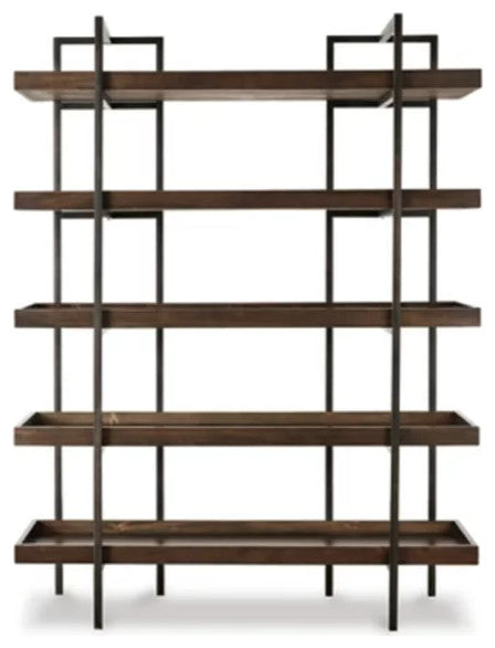Industrial Bookcase, Black Metal Frame With Rectangular Open Shelves, Brown