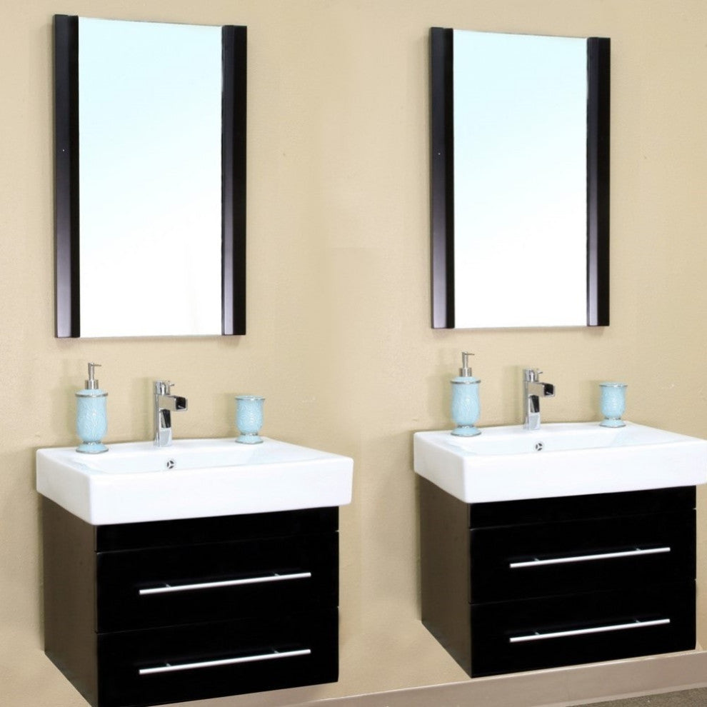 48.5" Double Wall Mount Style Sink Vanity, Wood, Black