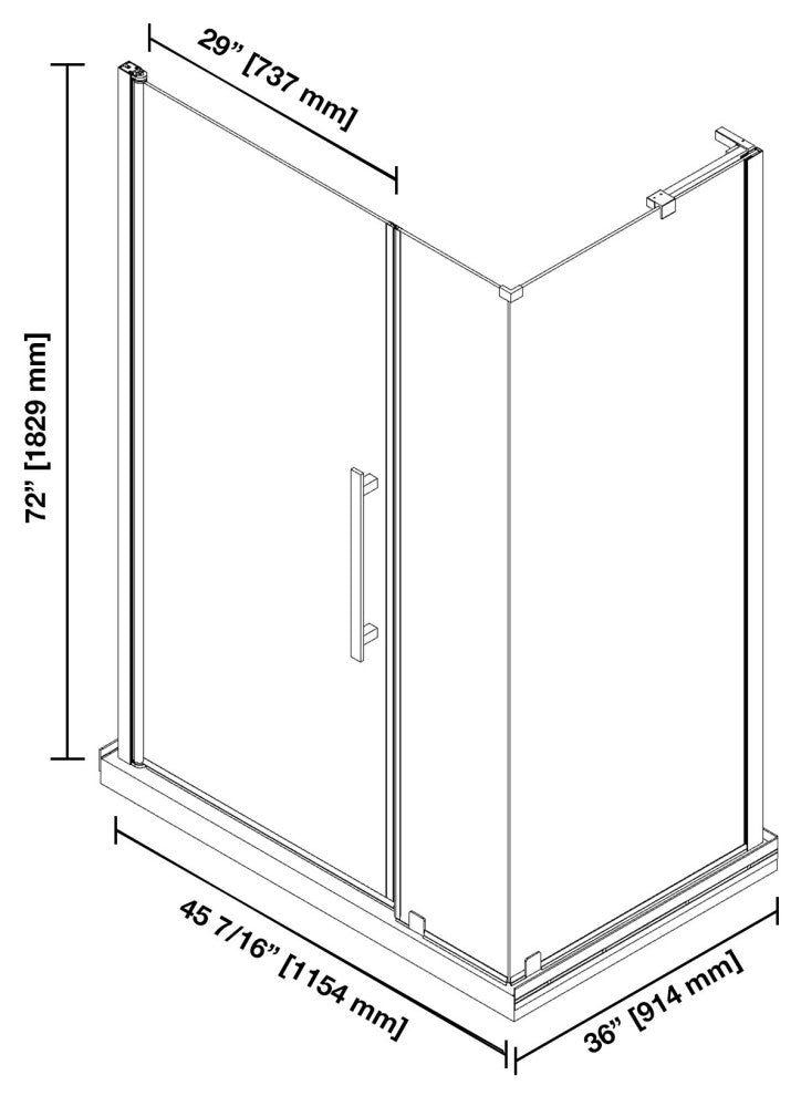 Pasadena 48"Wx36"Dx74 3/4"H Corner Pivot Shower Kit Nickel Base