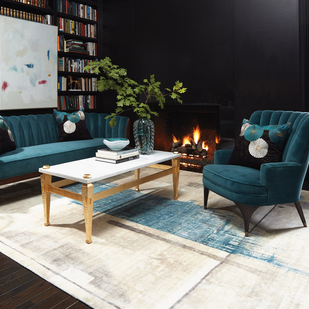 Dragonfly Aqua Blue Velvet Arm Chair Channel Back Tufted Mid Century Wood Brass