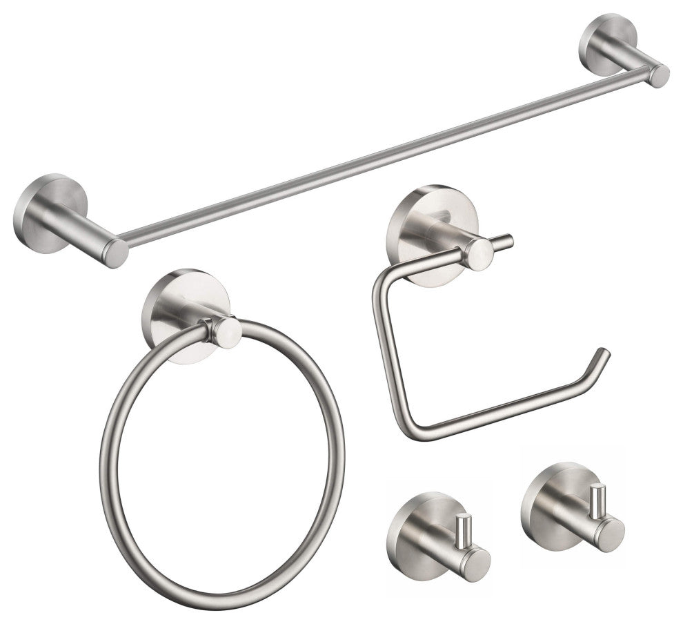 Circular 5-Piece Bathroom Hardware Set, Brushed Nickel